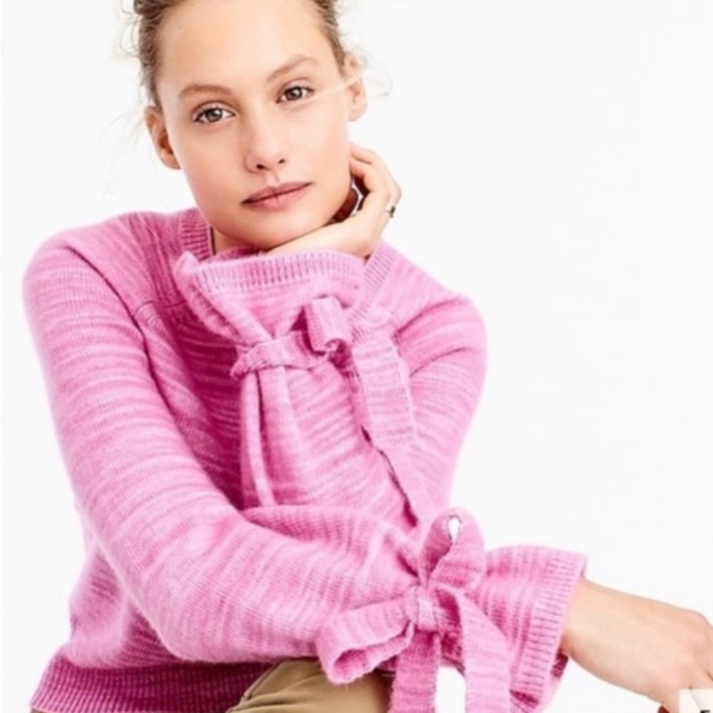 J. Crew Collection Pink Marled Alpaca Knit Tie Sleeve Sweater Sz M
